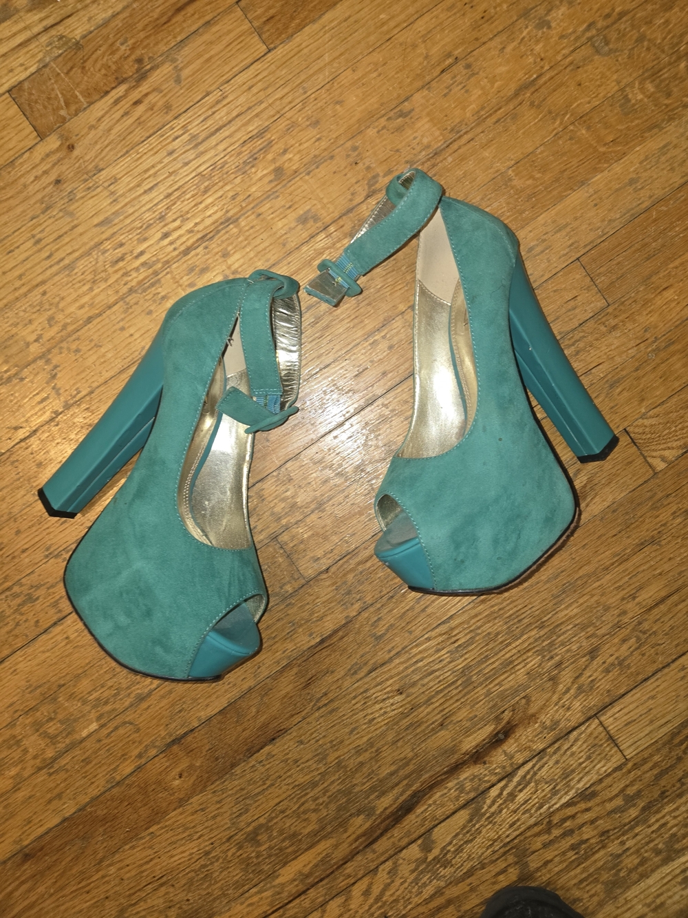 Women's Teal Suede Platform Heels with Ankle Strap